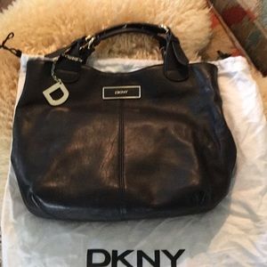 Soft black leather handbag